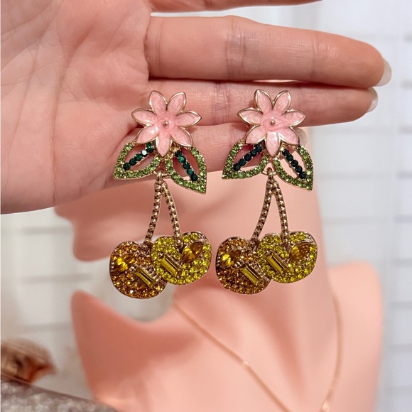 ⚜️ Floral Pink and Yellow Cherry Earrings - Picture 6 of 7